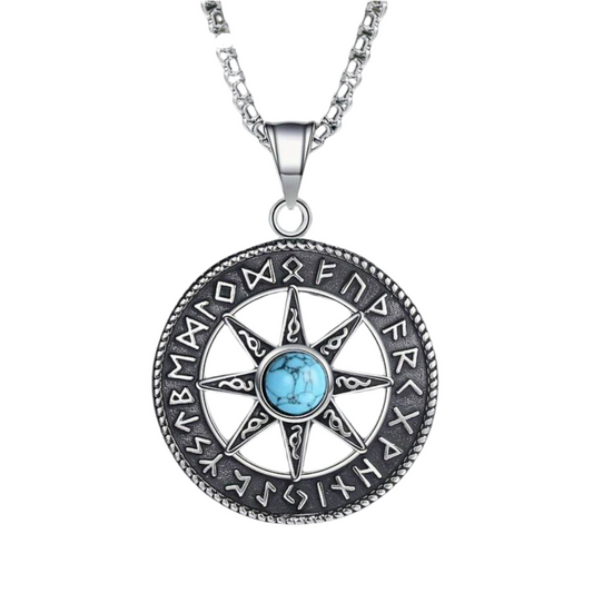 Mondstein Amulett Kompass mit Stern Anhänger Wikinger Wegweiser Schmuck Kette