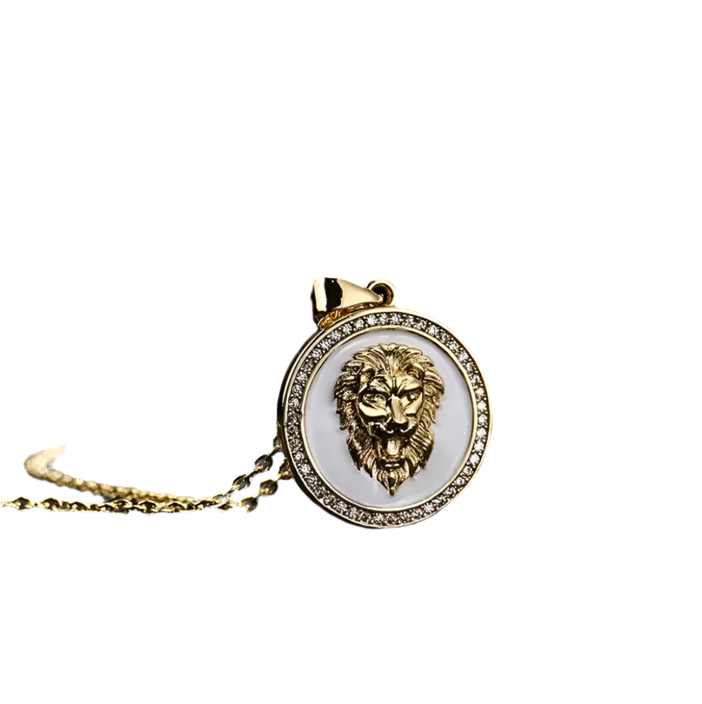 Löwenkopf Gold mit Strassstein rund Unisex Anhänger