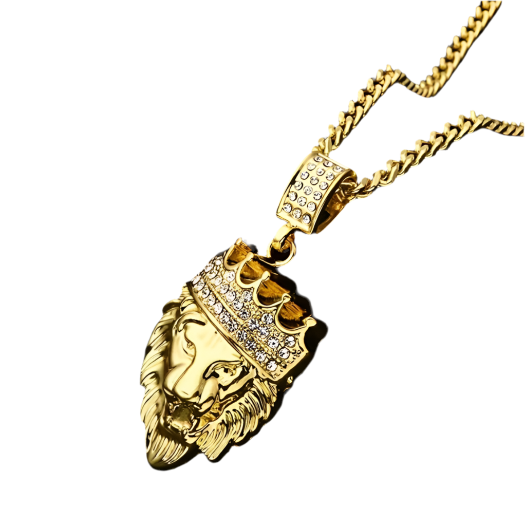 Löwenkopf Anhänger Kubanischer Halskette Iced out in Gold/Silber Lion King Krone