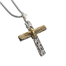 Kreuz Anhänger mit einem Adler in Gold Edelstahl Halskette vintage Unisex