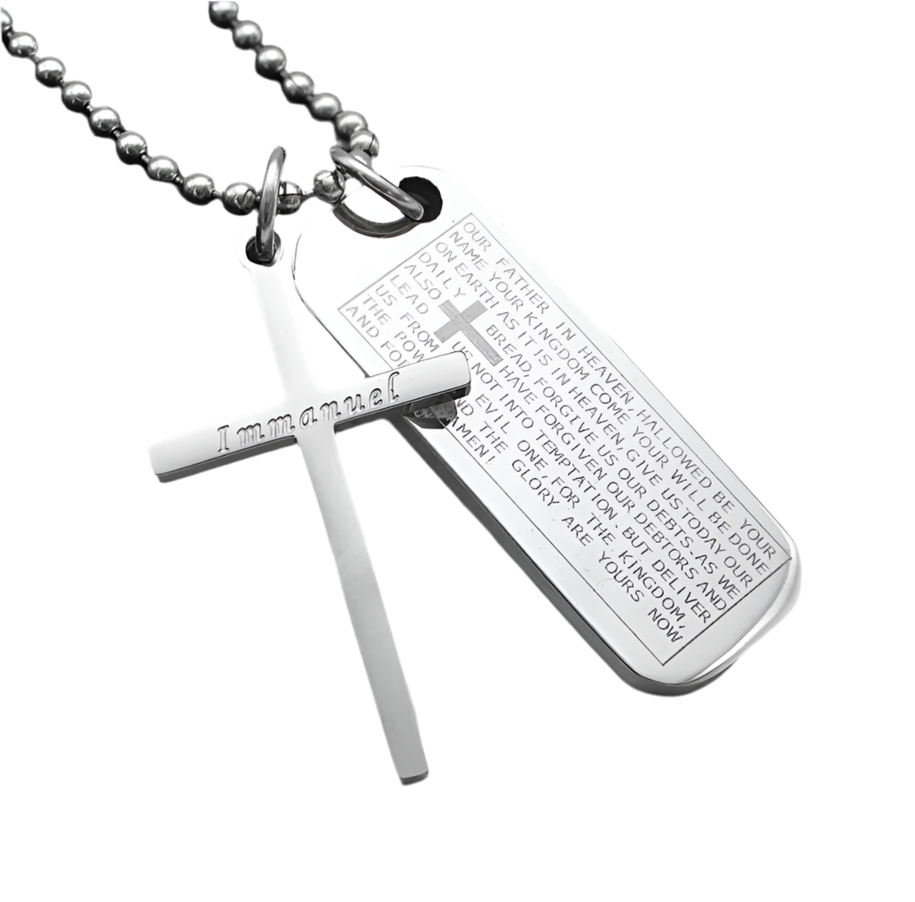 Kreuz Anhänger Silber mit Bibel Inschrift Gravur Jesus Christus Halskette Gebet